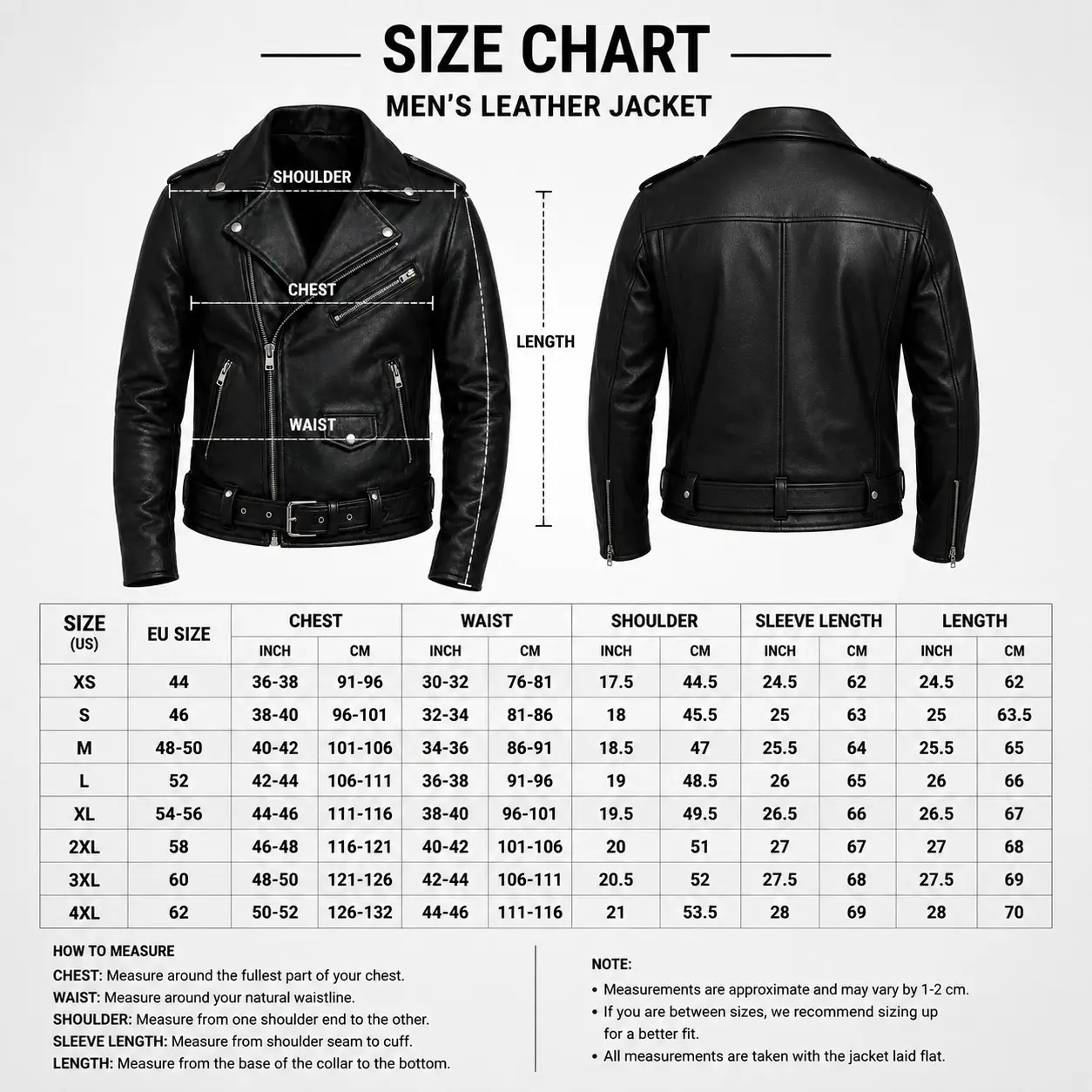 Men’s Black Leather Biker Jacket – Motorcycle Cafe Racer Zip-Up Belted Rock Style Coat - Image 5